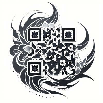 Orchid Crescent Tattoo Style QR Code for Temporary Tattoos