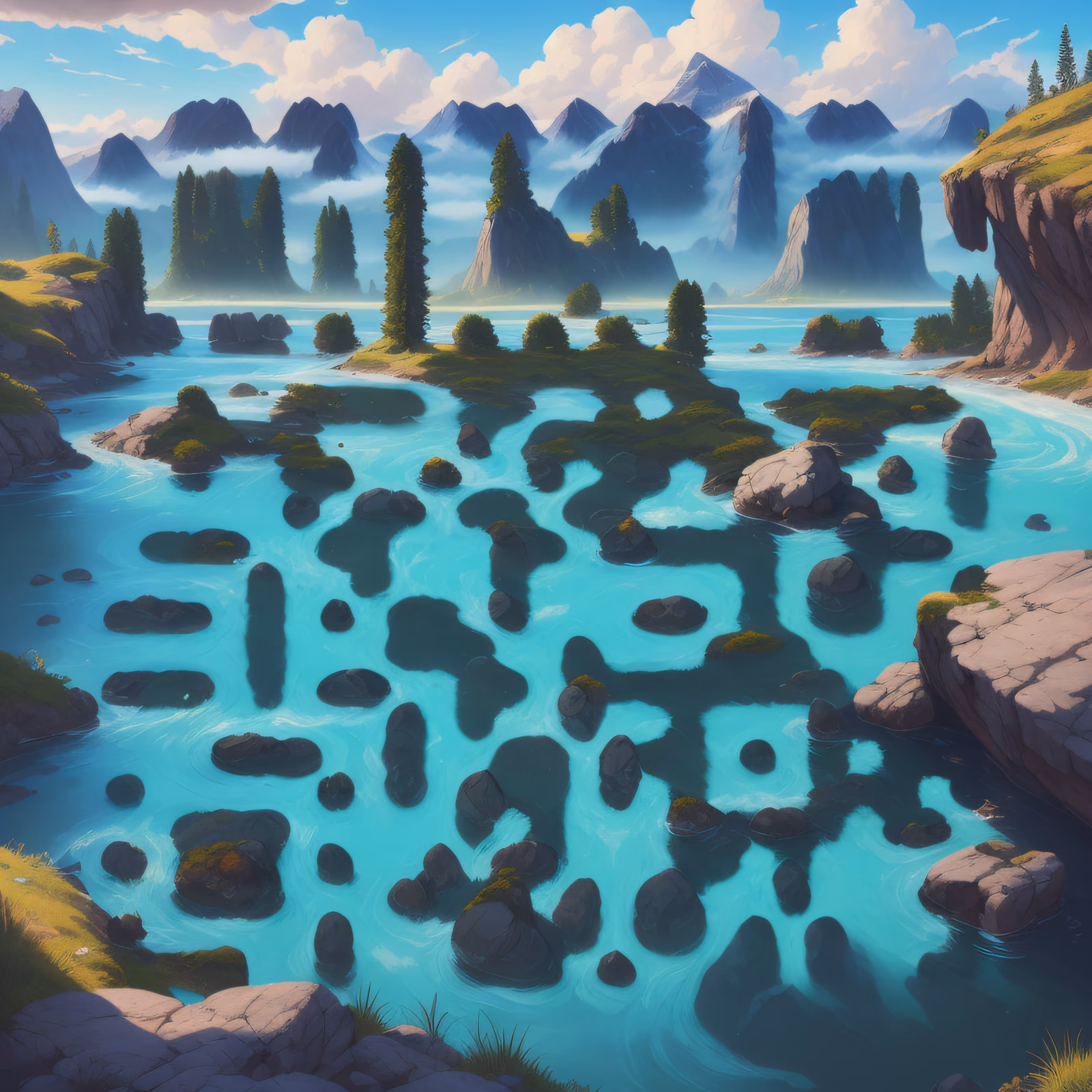 Turquoise Mountain Lake Matte Painting QR Code Art — image 1
