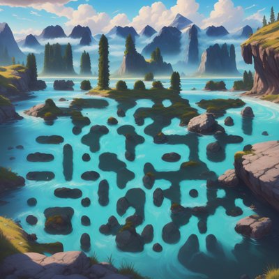 Turquoise Mountain Lake Matte Painting QR Code Art