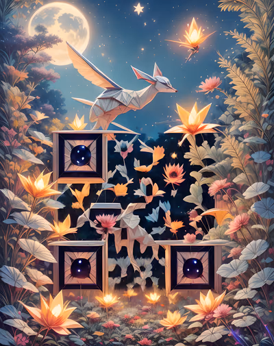 Оригами-существо в ночном саду: QR-код — изображение 1