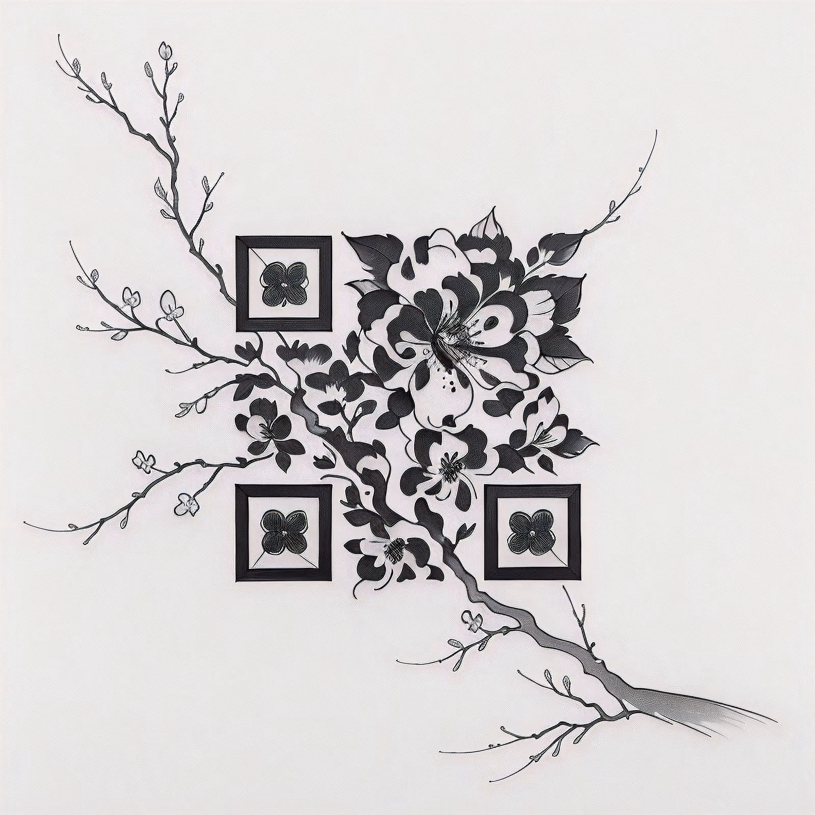 Cherry Blossom Branch Tattoo QR Code for Temporary Tattoos — image 1