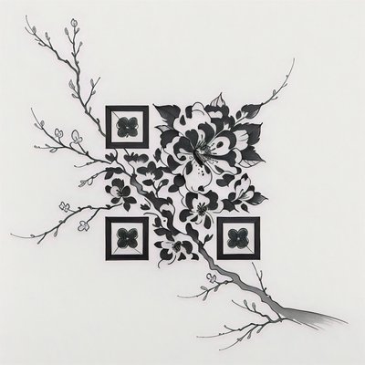 Cherry Blossom Branch Tattoo QR Code for Temporary Tattoos