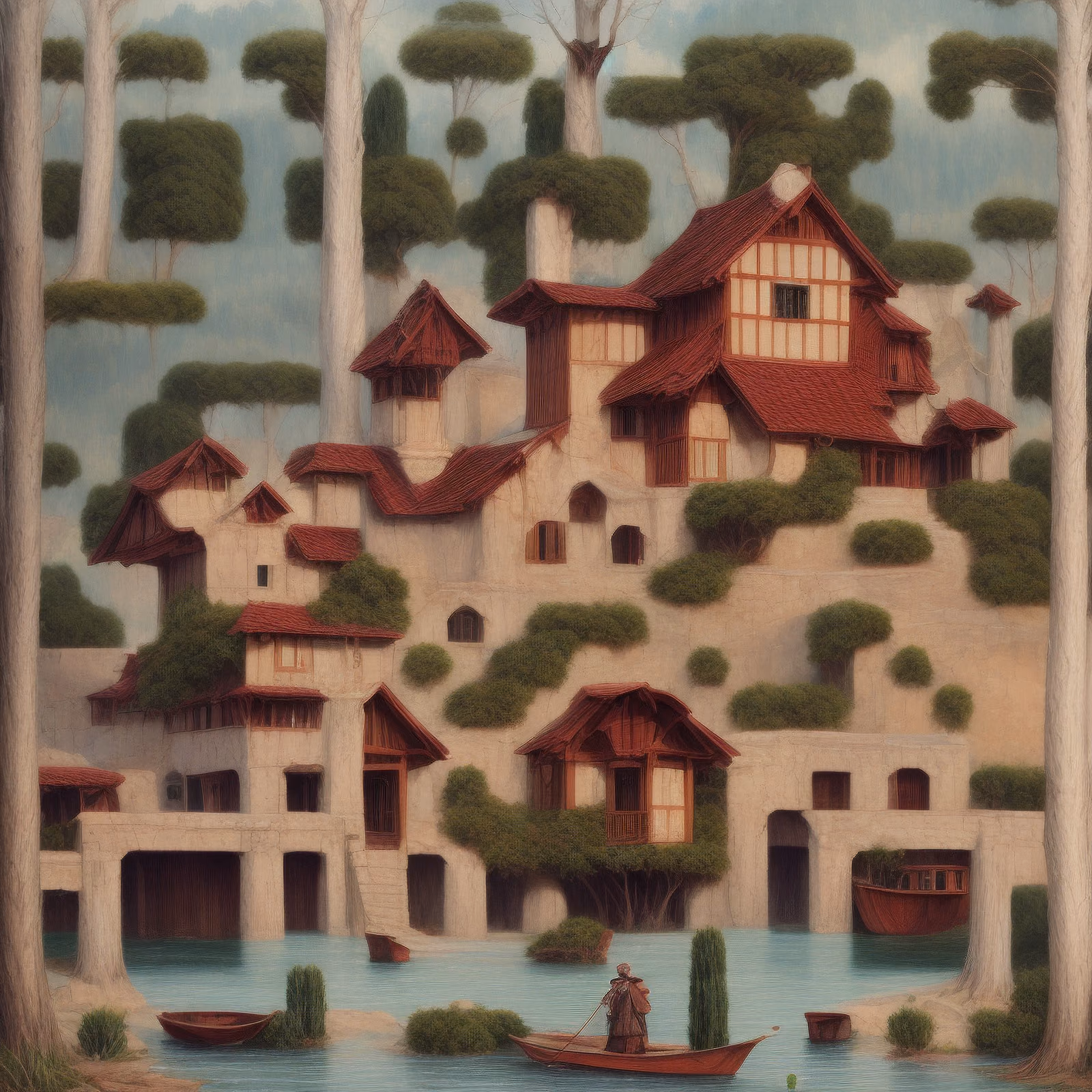 Lakeside House in Woods Painted QR Code Art — image 1