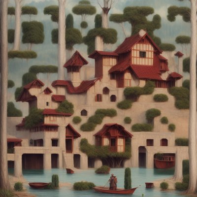 Lakeside House in Woods Painted QR Code Art