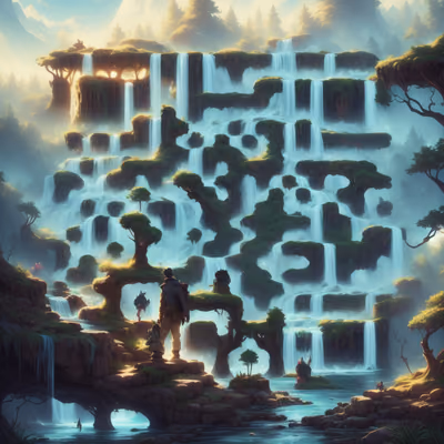 Misty Waterfall Fantasy Landscape QR Code for Posters — image 1