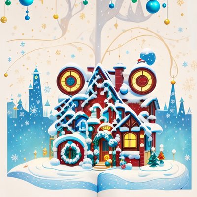 Snowy Christmas House Storybook Village QR Code for Greeting Cards