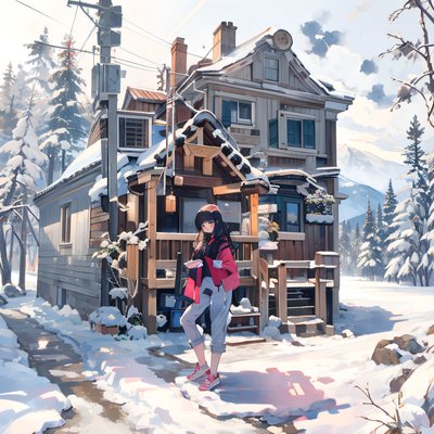 Anime Girl Snowy Cabin QR Code for Apparel