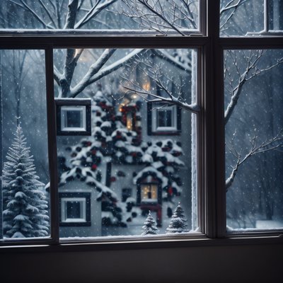 Snowy Christmas Window Scene QR Code for Greeting Cards