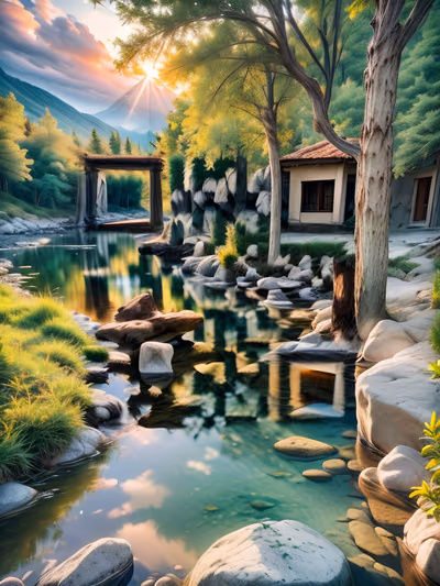 Sunset River Landscape Photorealistic QR Code Art — image 1