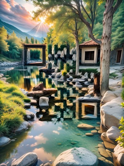Sunset River Landscape Photorealistic QR Code Art