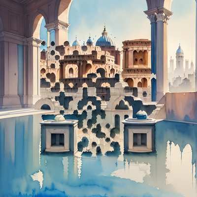 Rome Colosseum Watercolor QR Code Art