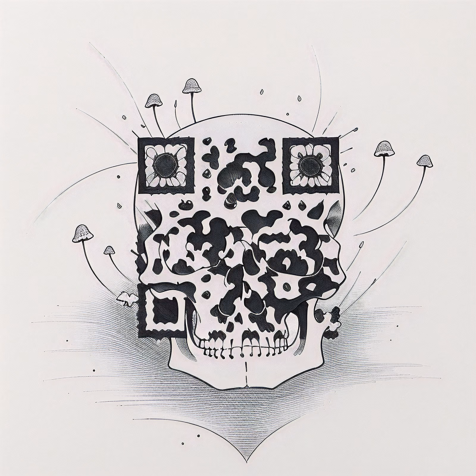 Skull and Mushrooms Tattoo Ink QR Code for Temporary Tattoos — image 1