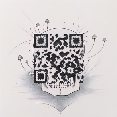 Skull and Mushrooms Tattoo Ink QR Code for Temporary Tattoos — image 1