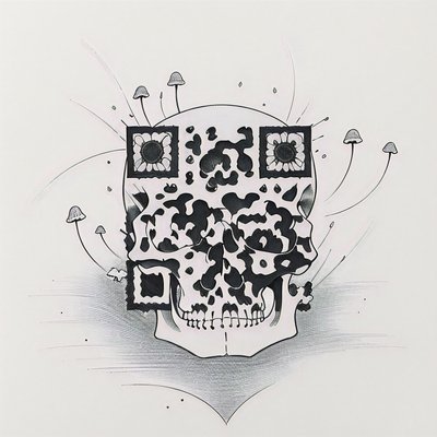Skull and Mushrooms Tattoo Ink QR Code for Temporary Tattoos