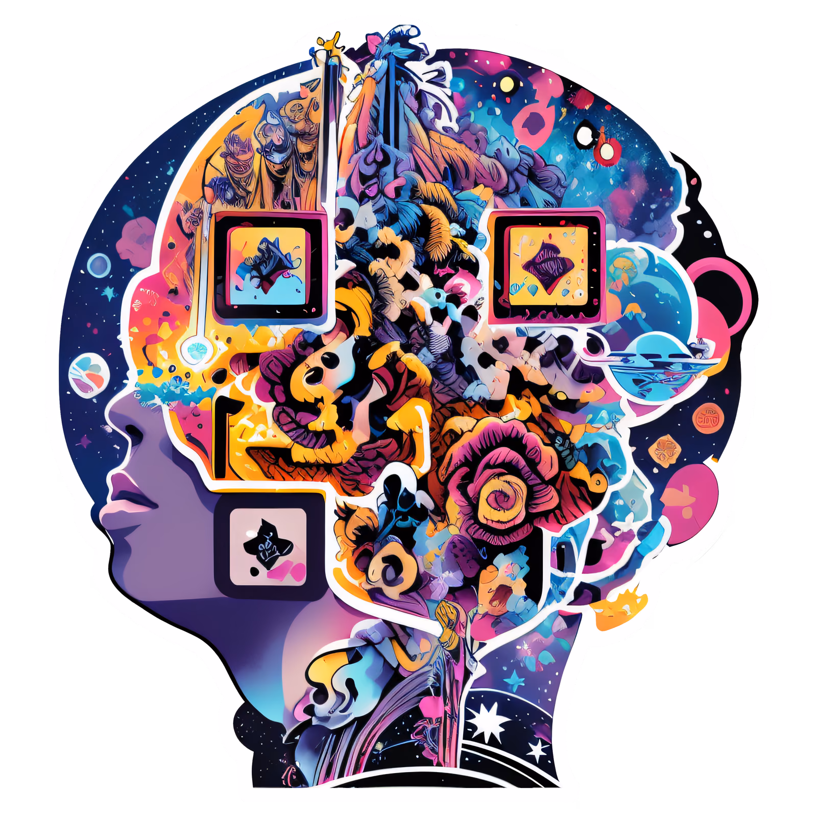 Космический профиль головы: психоделический QR-код для стикеров — изображение 1