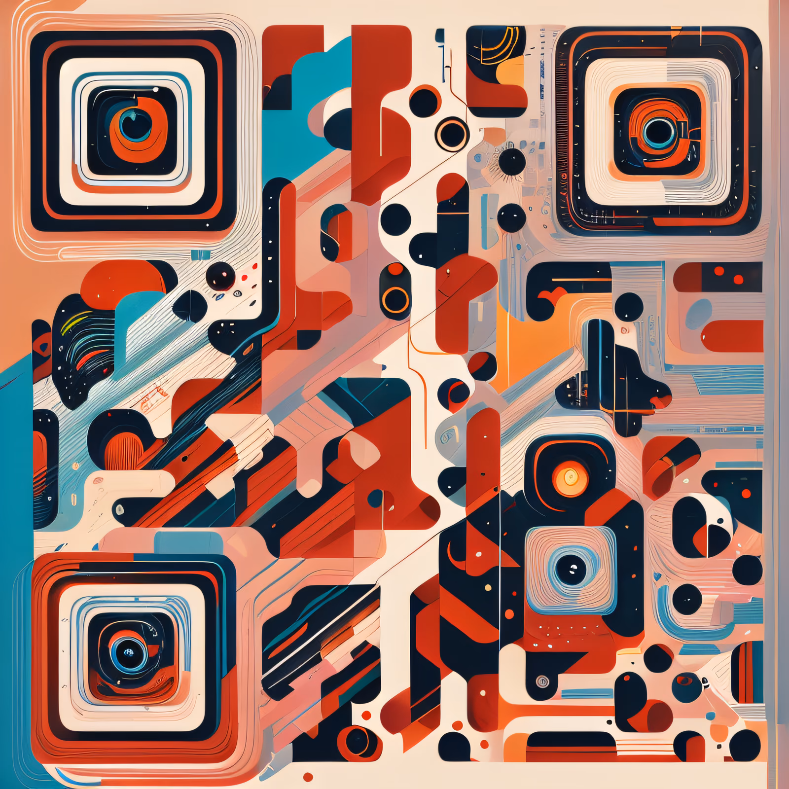 Red and Teal Geometric Abstract QR Code for Posters — image 1