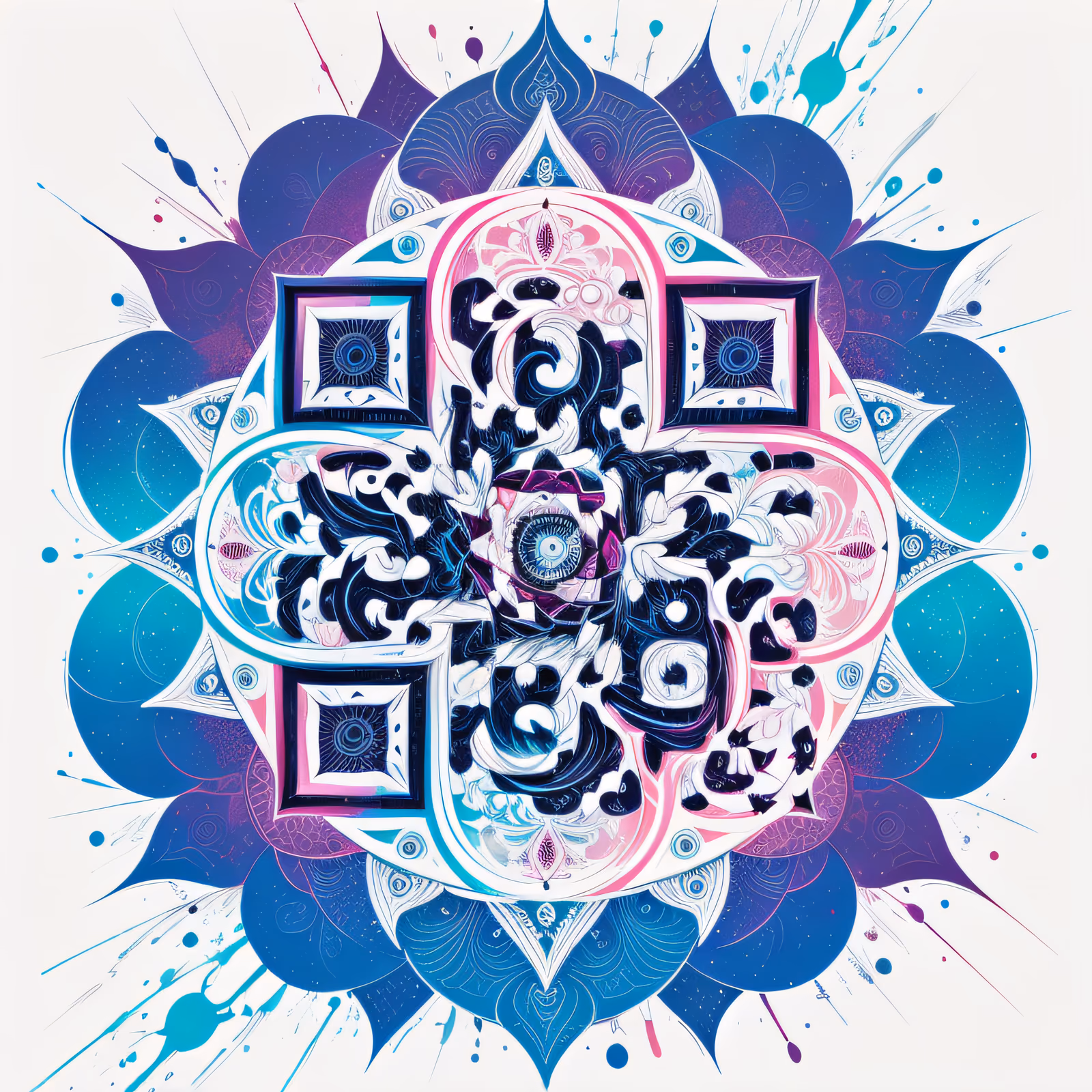 Blue Splatter Mandala QR Code Art — image 1