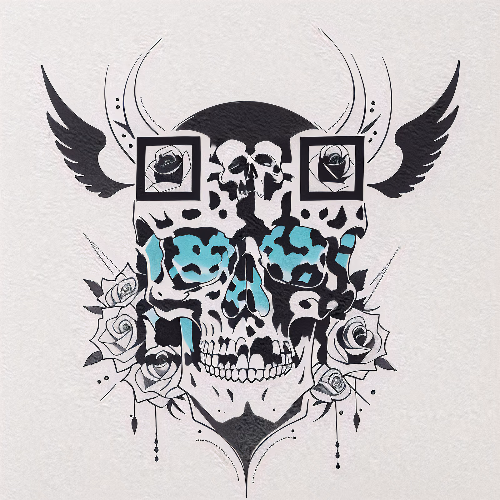 Winged Skull and Roses Tattoo QR Code for Temporary Tattoos — image 1