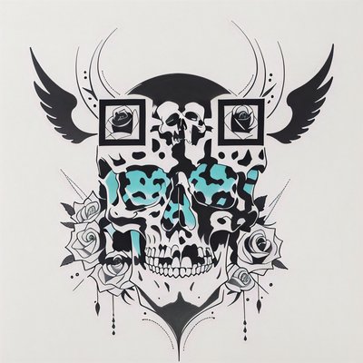 Winged Skull and Roses Tattoo QR Code for Temporary Tattoos