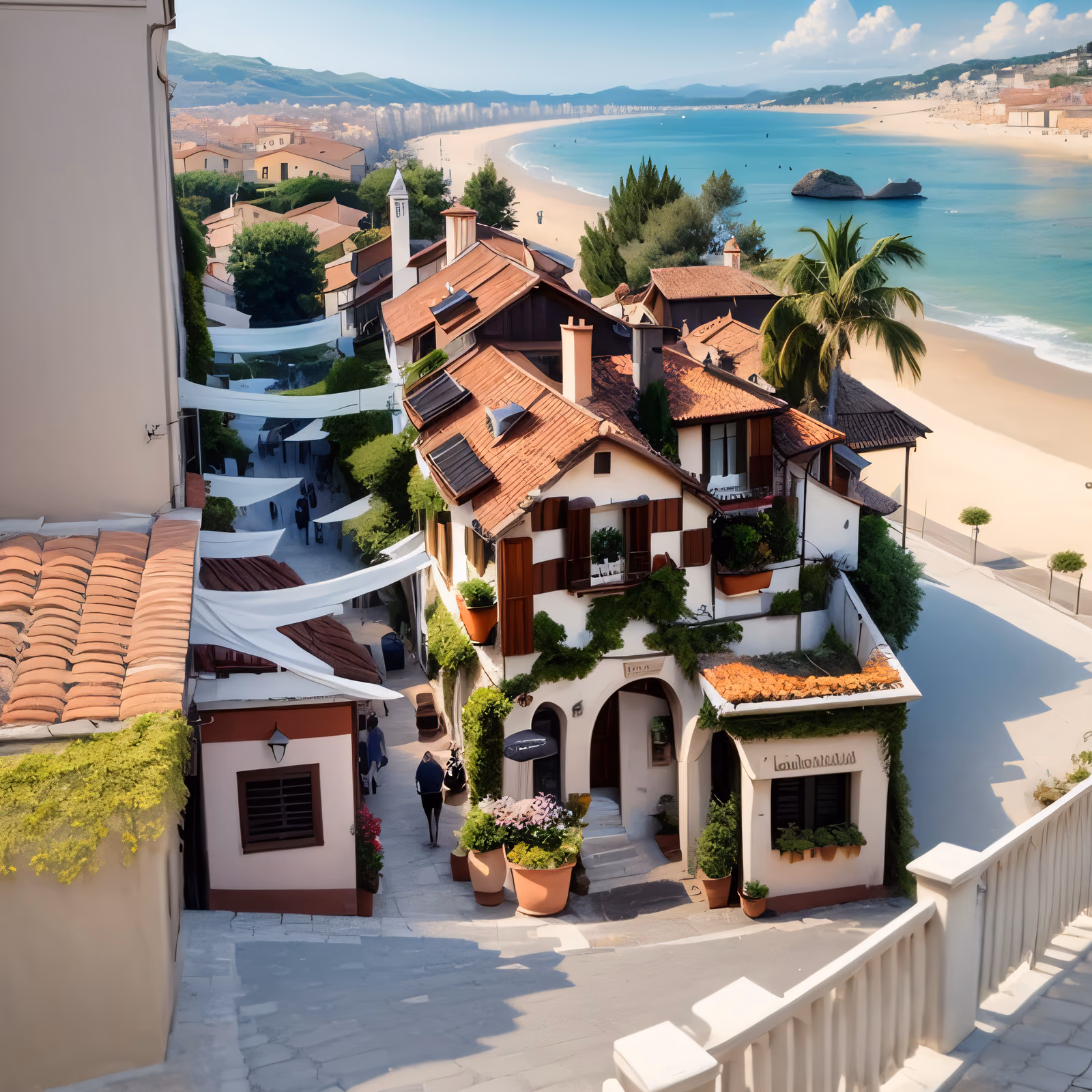 Italian Seaside Village Digital Painting Beach QR Code for Posters — image 1