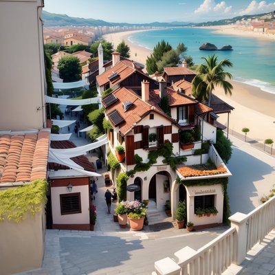 Italian Seaside Village Digital Painting Beach QR Code for Posters