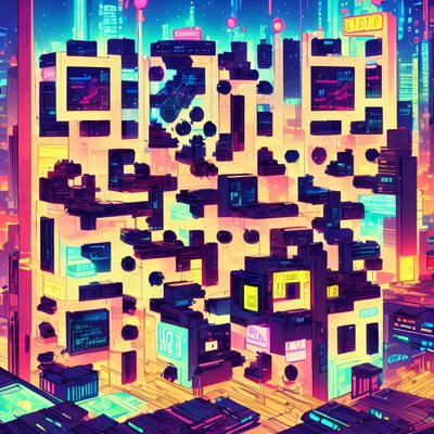 Neon Night City Comic Cyberpunk QR Code for Posters