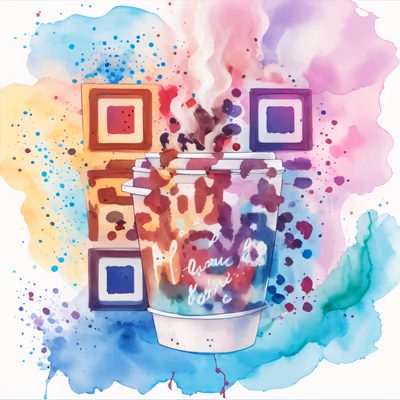 Watercolor Coffee Cup Splash QR Code for Stickers — image 1