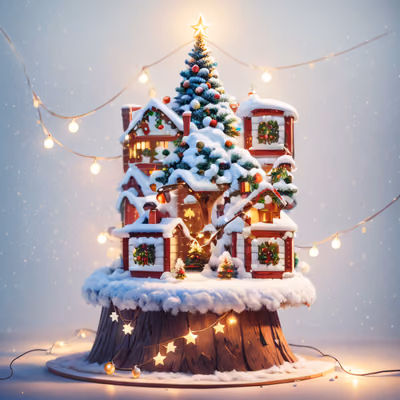 Snowy Christmas Village 3D Christmas Tree QR Code for Greeting Cards — image 1