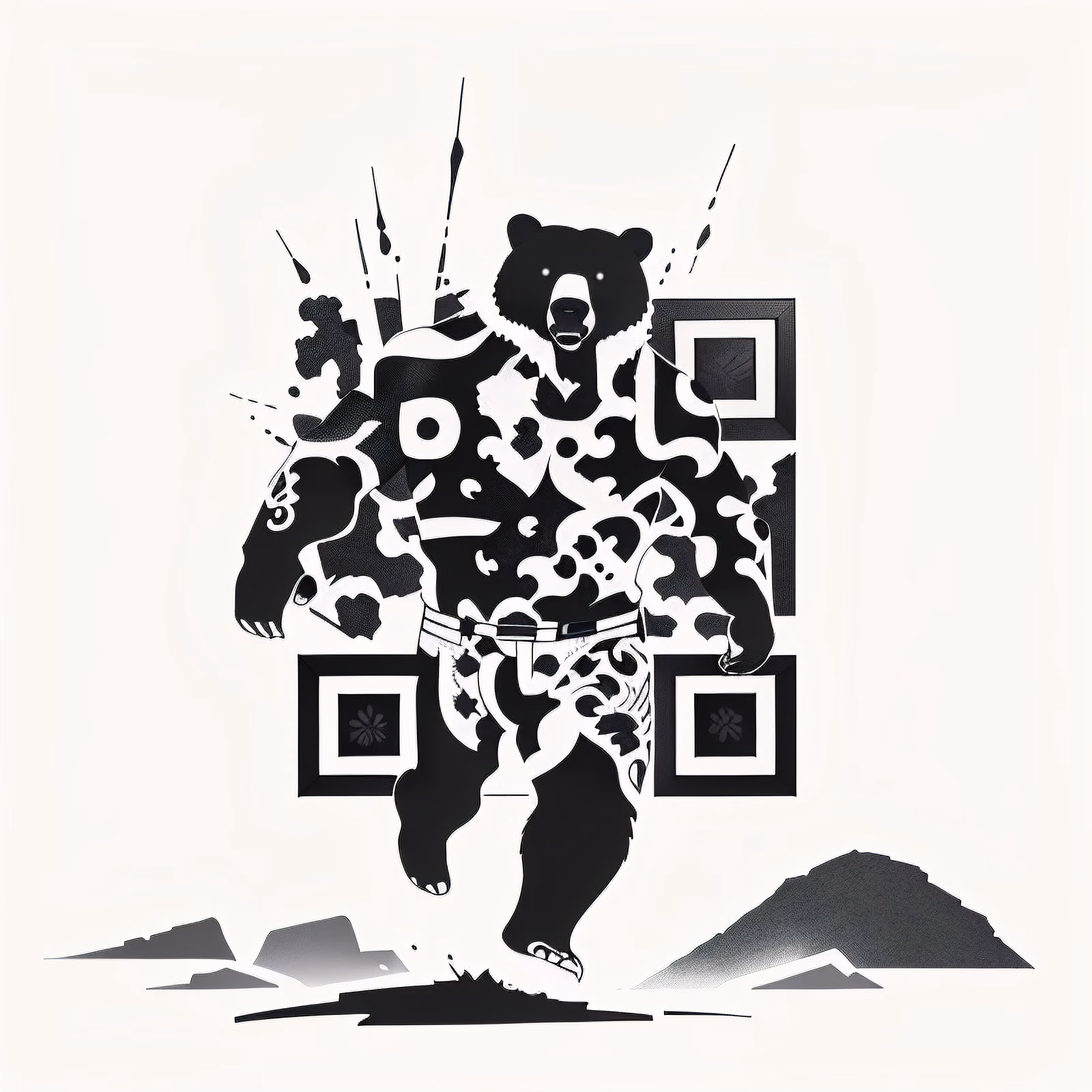 Стоящий медведь, чернильная татуировка QR-код для временных тату — изображение 1