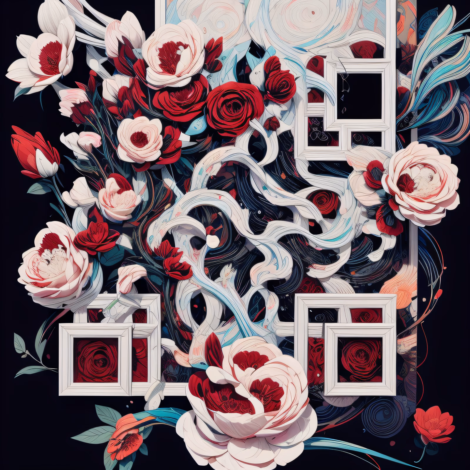 Красный пион: цифровая живопись, QR-код — изображение 1