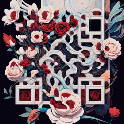 Красный пион: цифровая живопись, QR-код — изображение 1