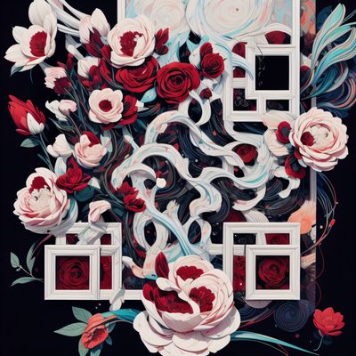 Red Peony Digital Painting QR Code Art