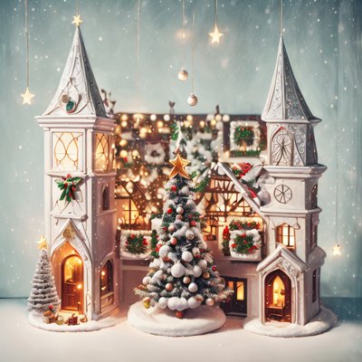 Christmas Tree Village Diorama QR Code for Greeting Cards