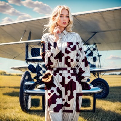 Pilot Woman With Biplane Photorealistic QR Code for Posters