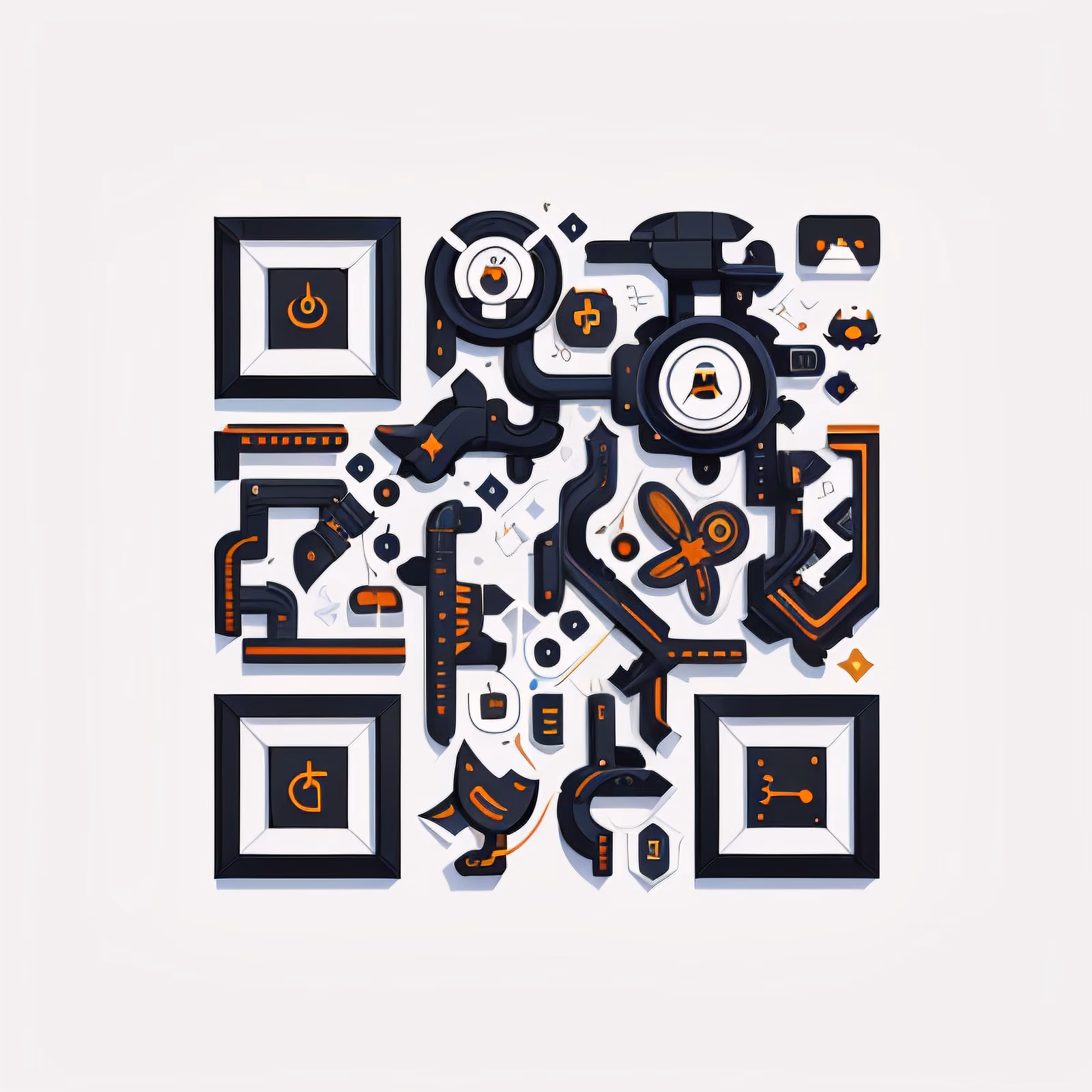 Mechanical Icon Cluster Vector QR Code for Stickers — image 1