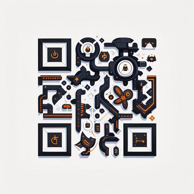 Mechanical Icon Cluster Vector QR Code for Stickers
