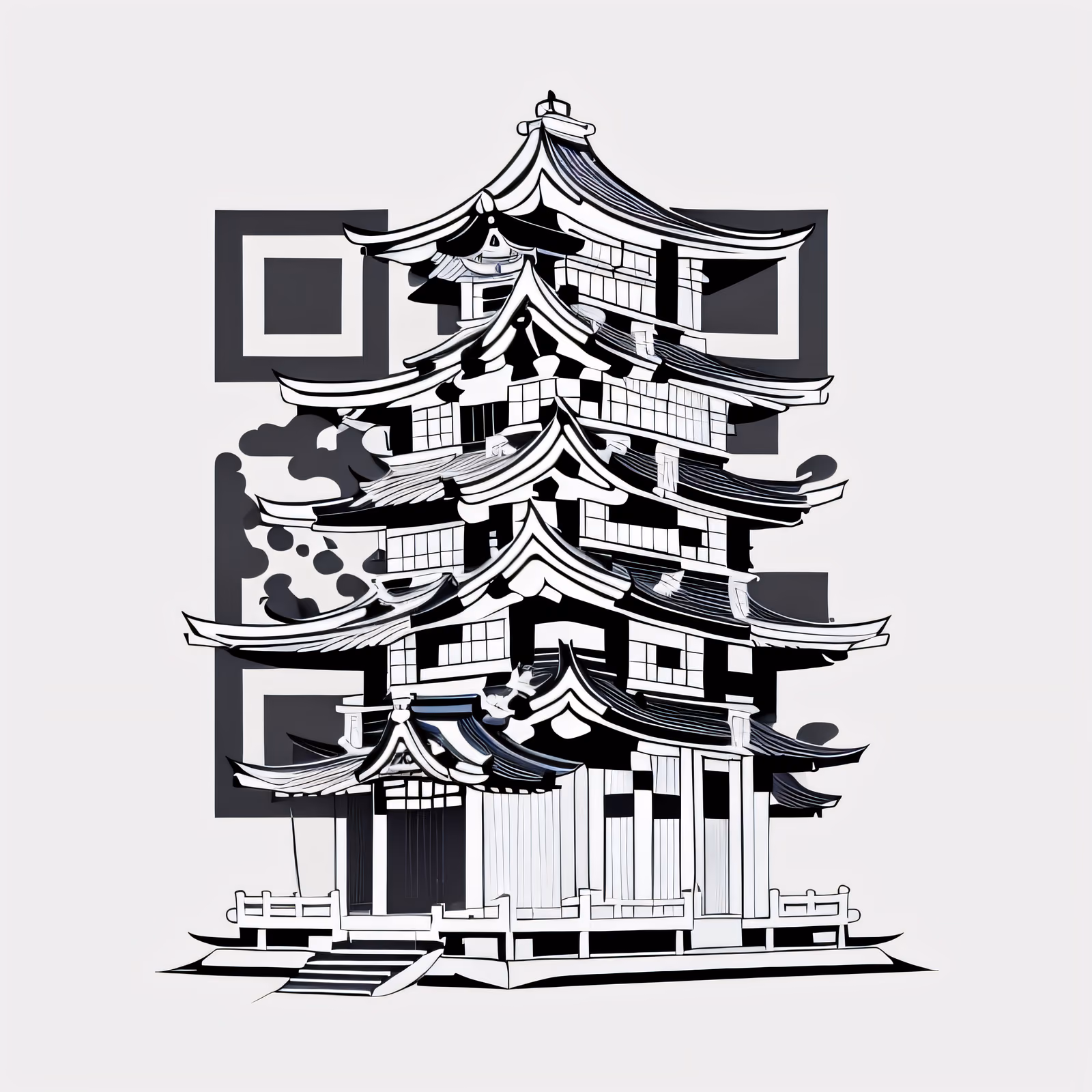 Japanese Pagoda Line Art QR Code Art — image 1