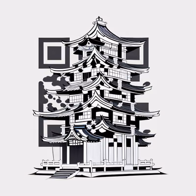 Japanese Pagoda Line Art QR Code Art — image 1