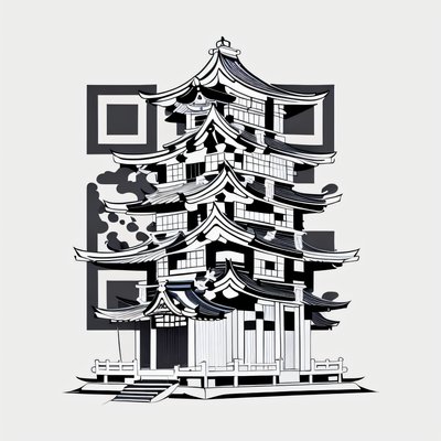 日式宝塔线描二维码艺术