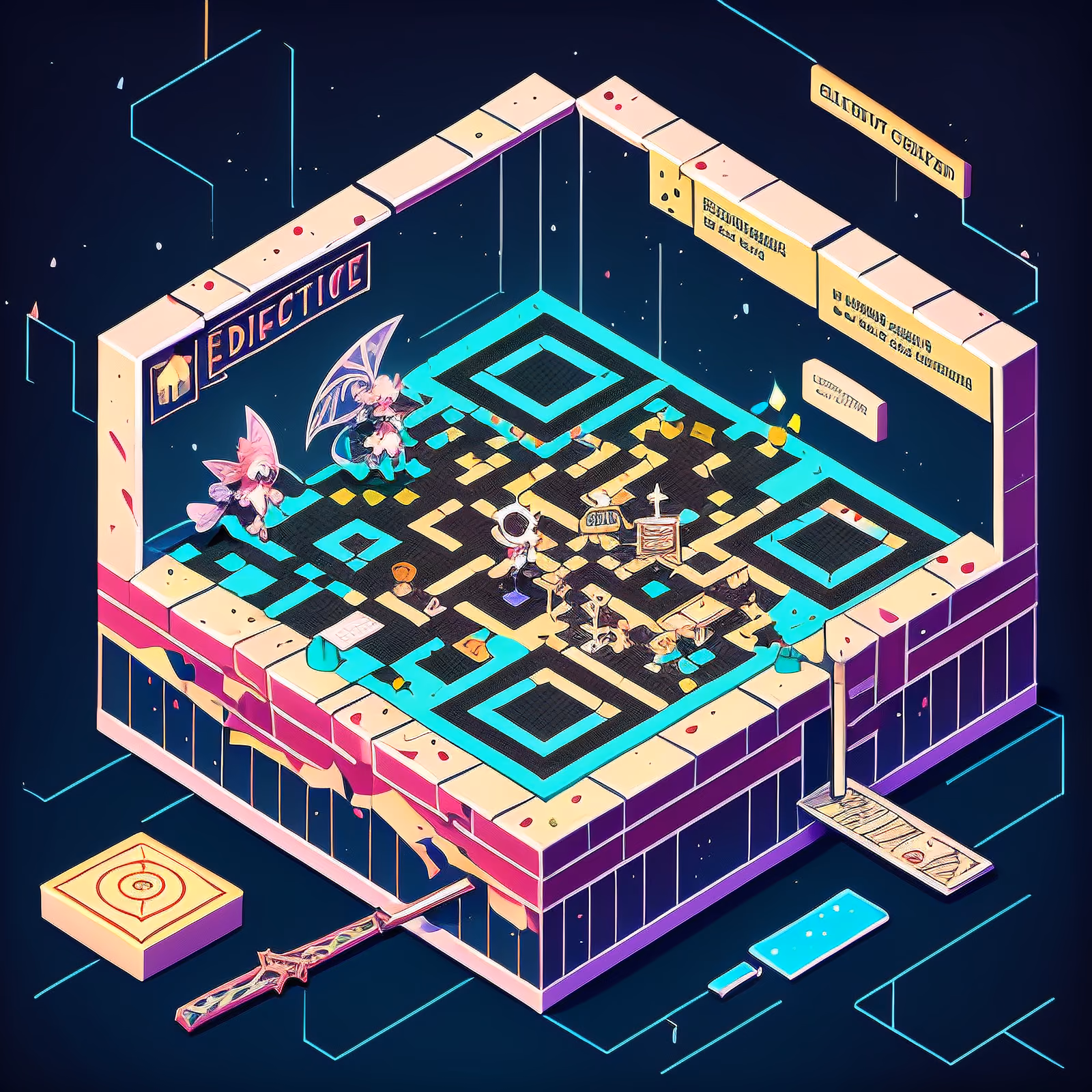 Isometric Fairy Crime Scene QR Code for Posters — image 1