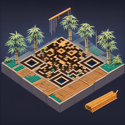 Isometric Bamboo Village 3D QR Code Art — image 1