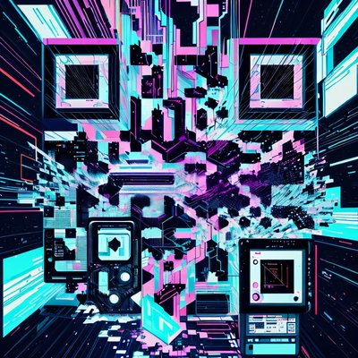 Glitch Shard Cyberpunk QR Code for Posters