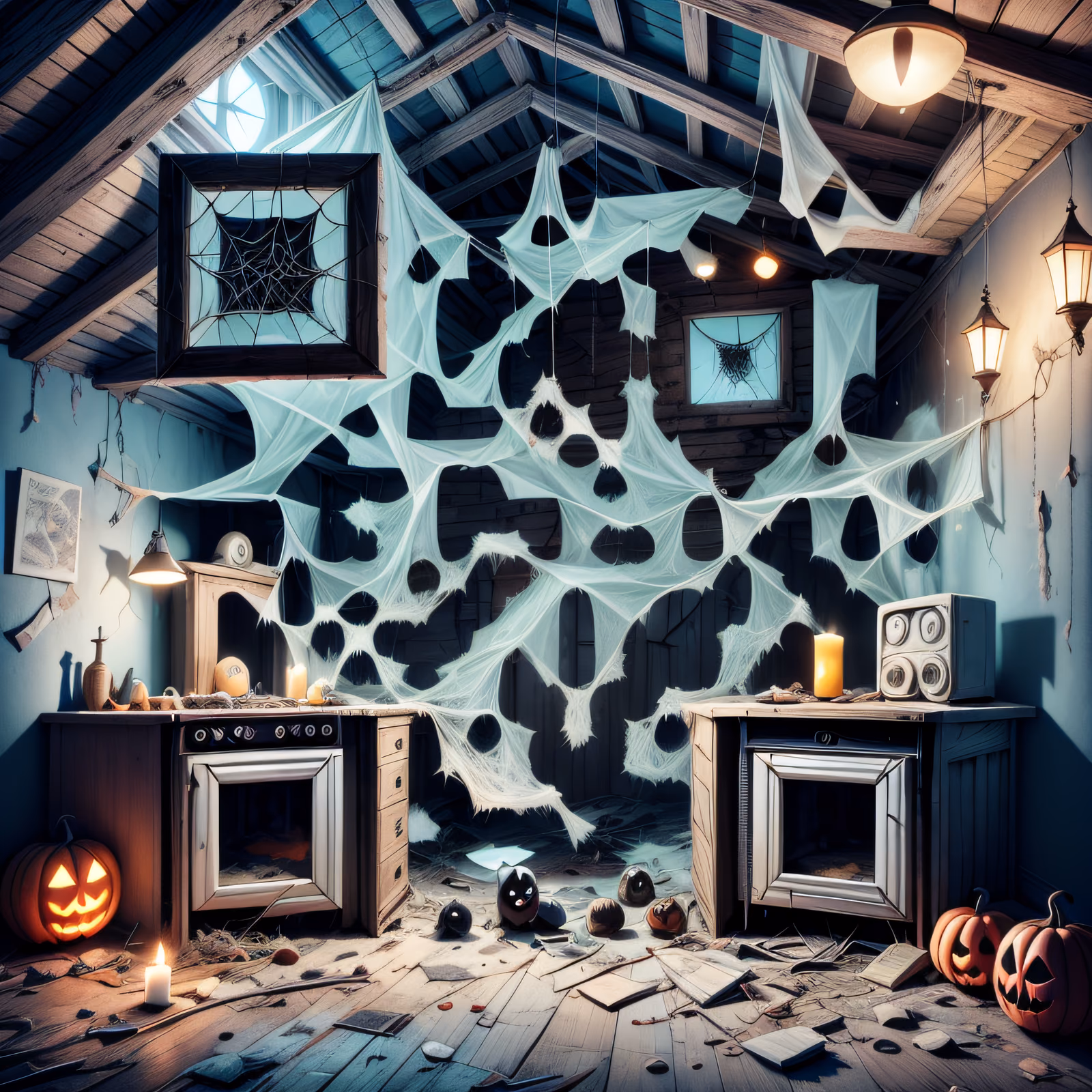 Haunted Attic Halloween Cartoon QR Code for Posters — image 1