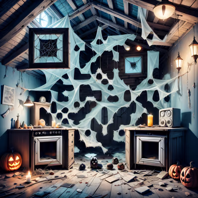 Haunted Attic Halloween Cartoon QR Code for Posters — image 1
