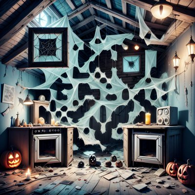 Haunted Attic Halloween Cartoon QR Code for Posters