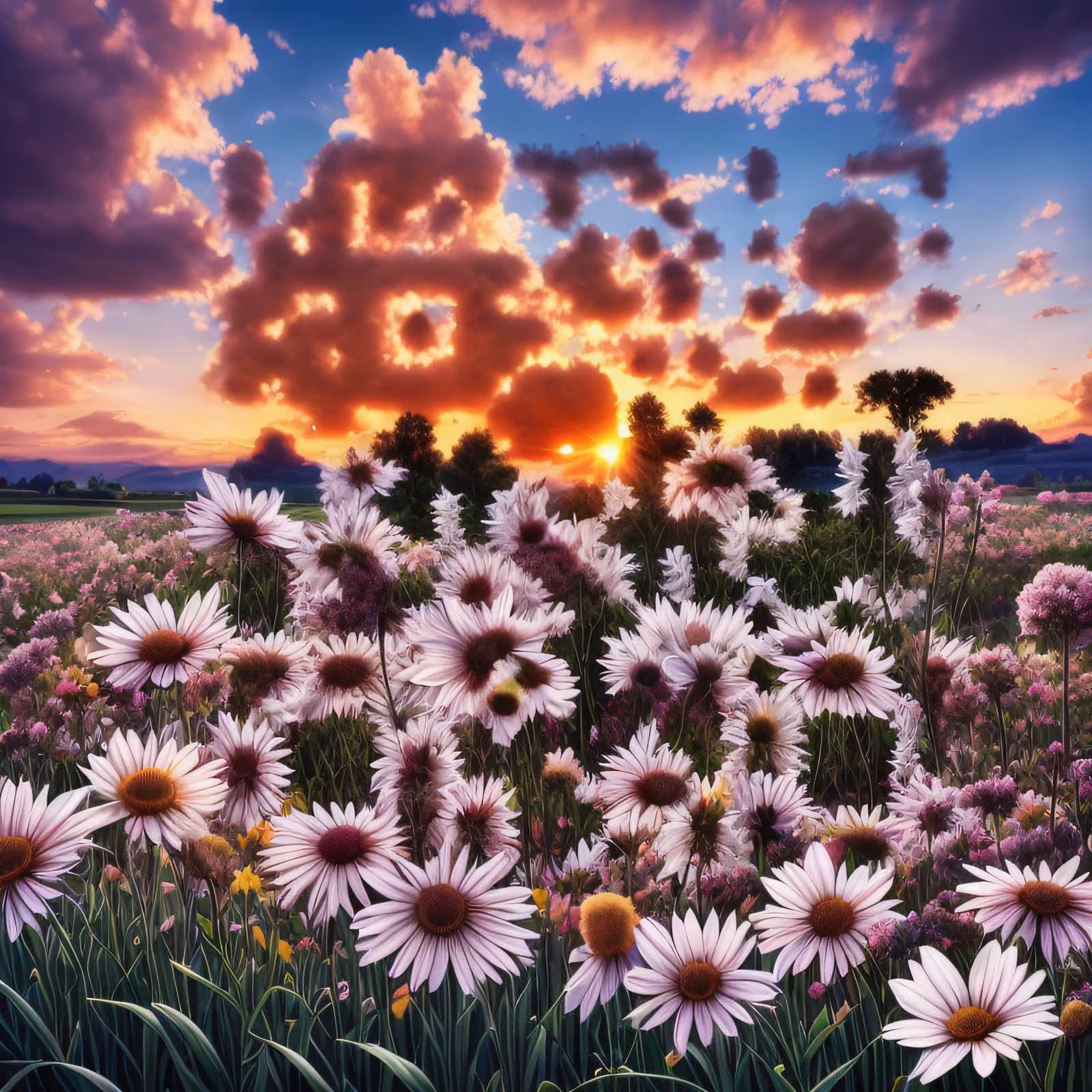 Sunset Daisy Field Photorealistic QR Code Art — image 1