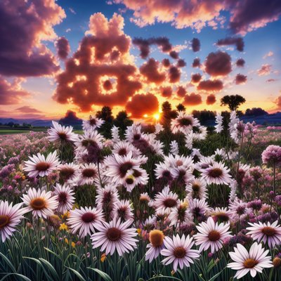 夕阳雏菊花田写实二维码艺术