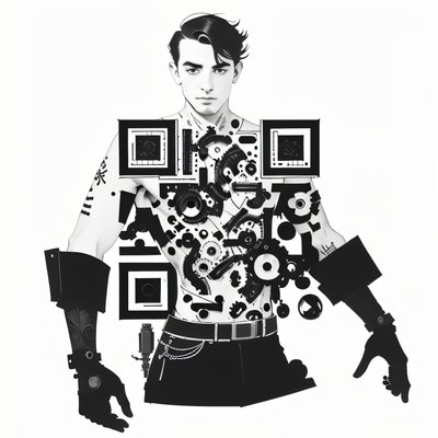 Mechanical Arm Gentleman Ink QR Code for Temporary Tattoos