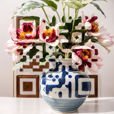 Peony Vase Still Life Photo QR Code Art — image 1