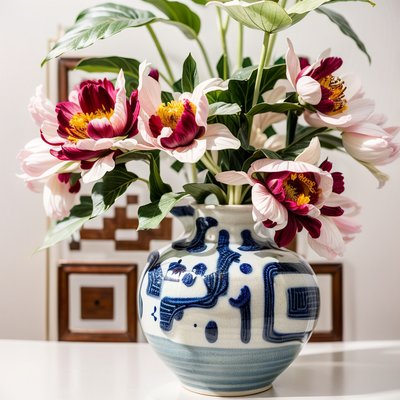 Peony Vase Still Life Photo QR Code Art
